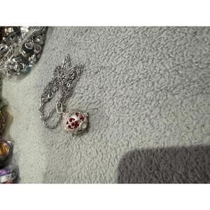 Silver Tone Cage Pendant Necklaces with Colored Orbs